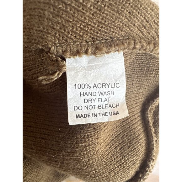 Olive Green Beanie Hat With Skull Patch Unisex Made In The USA 100% Acrylic - Picture 3 of 4